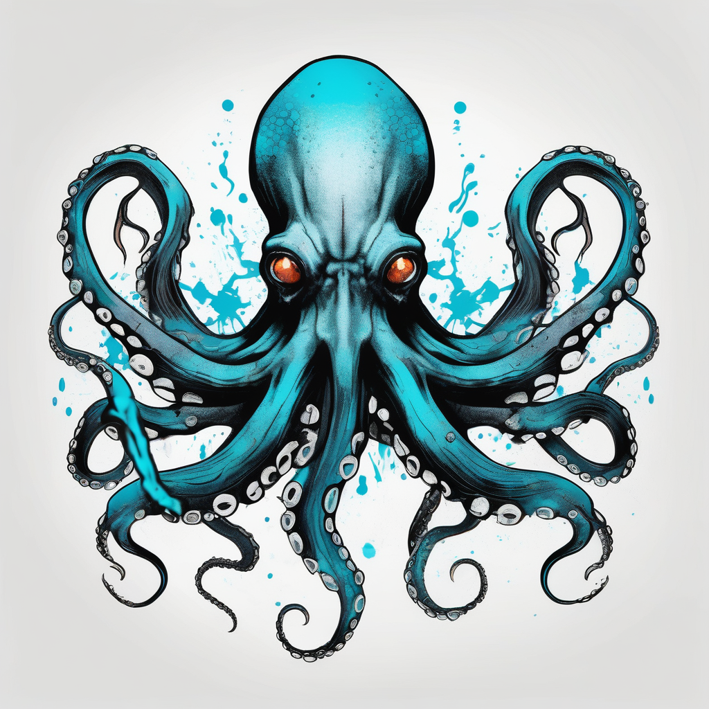 octopus with neon Blue suckers tattoo half sleeve tattoos for men, AI-generated Watercolor tattoo design